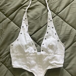 White Halter Top with Grommet Details